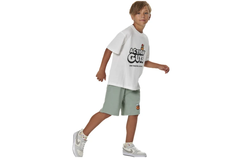Body Action Heavy Jersey Graphic Παιδικό Κοντομάνικο T-Shirt Λευκό