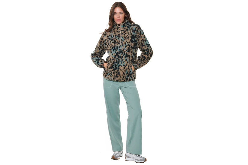 Body Action Printed Μπλούζα Sherpa Με Φερμουάρ Γυναικεία (061620 MOCHA ANIMAL-05E)