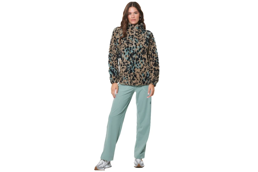 Body Action Printed Μπλούζα Sherpa Με Φερμουάρ Γυναικεία (061620 MOCHA ANIMAL-05E)