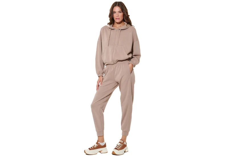 Body Action Womens Modial Crop Jacket (071632 MOCHA MERINGUE-05E)