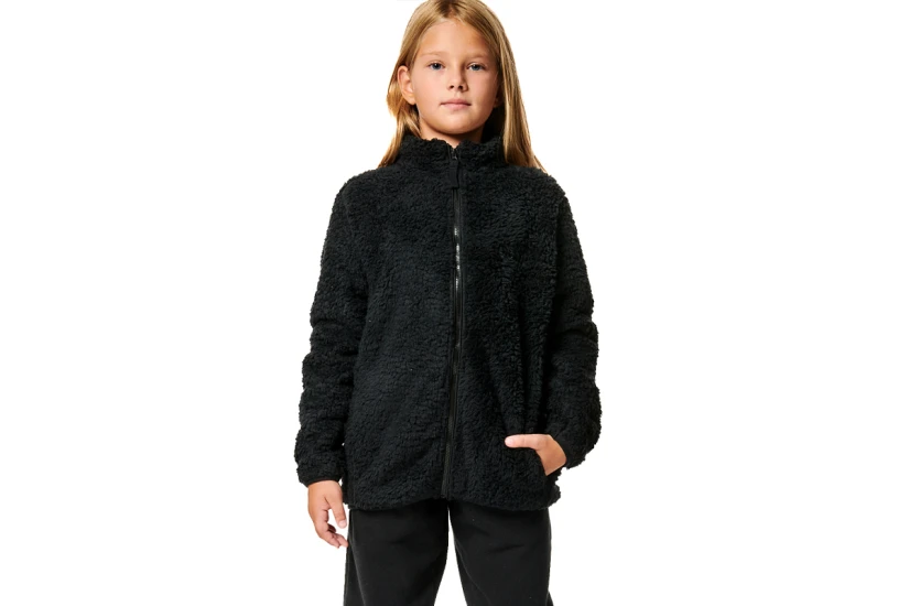 Body Action Girls Fluffy Fleece Παιδική Ζακέτα Sherpa Μαύρη