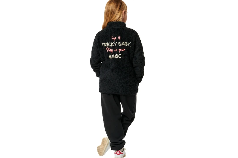 Body Action Girls Fluffy Fleece Παιδική Ζακέτα Sherpa Μαύρη