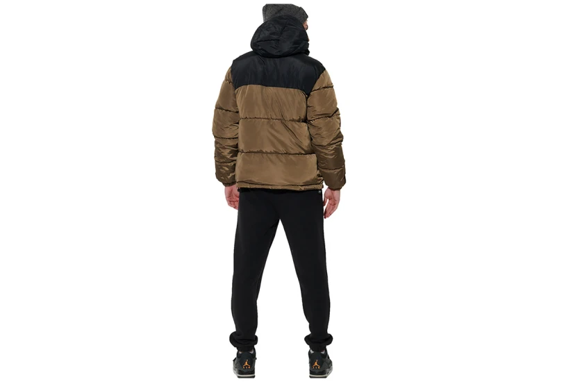 Body Action Two-Tone Μπουφάν Puffer Ανδρικό (073621 CROCODILE GREEN-BLACK)