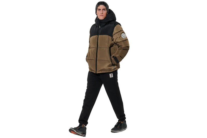 Body Action Two-Tone Μπουφάν Puffer Ανδρικό (073621 CROCODILE GREEN-BLACK)