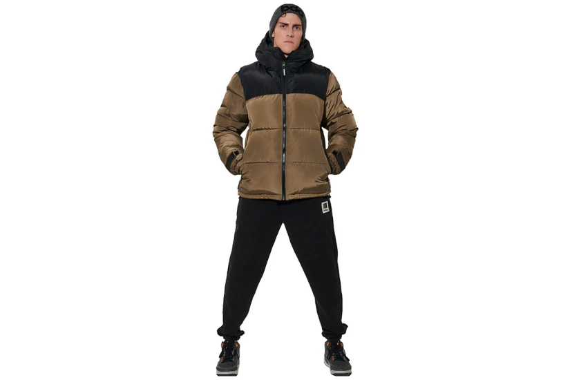 Body Action Two-Tone Μπουφάν Puffer Ανδρικό (073621 CROCODILE GREEN-BLACK)