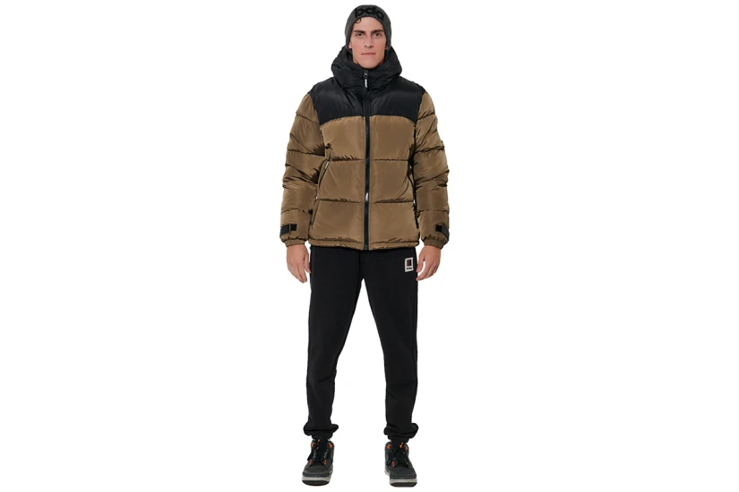 Body Action Two-Tone Μπουφάν Puffer Ανδρικό (073621 CROCODILE GREEN-BLACK)