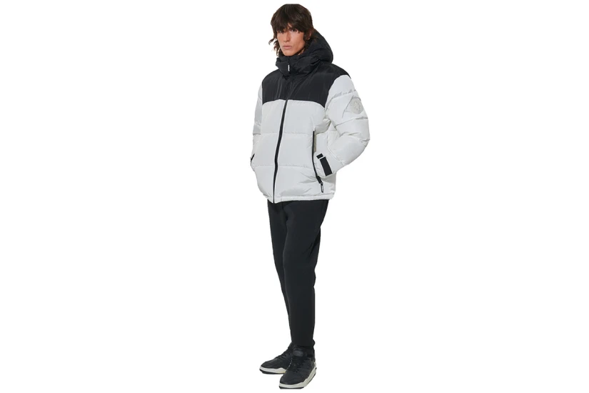 Body Action Two-Tone Μπουφάν Puffer Ανδρικό (073621 WHITE-BLACK-02)