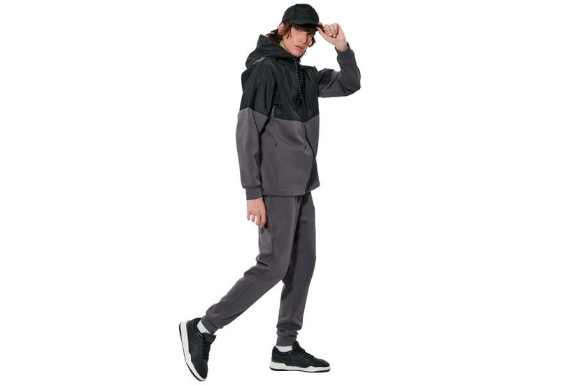 Body Action Two-Tone Scuba Ζακέτα Βαμβακερή Ανδρική (073627 BOULEVARD GREY-BLACK-03)