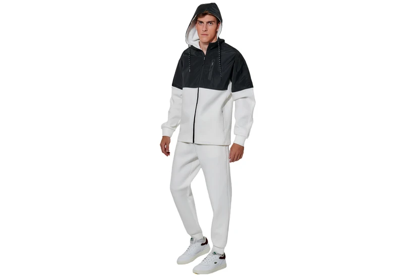 Body Action Two-Tone Scuba Ζακέτα Βαμβακερή Ανδρική (073627 WHITE OFF-BLACK-05A)