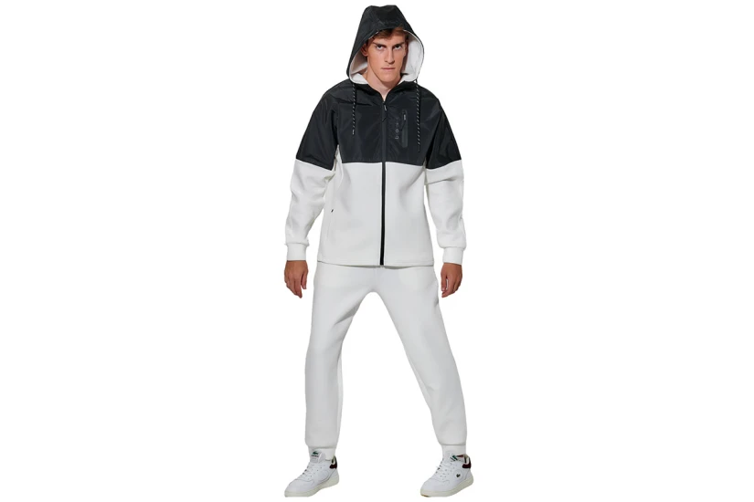 Body Action Two-Tone Scuba Ζακέτα Βαμβακερή Ανδρική (073627 WHITE OFF-BLACK-05A)