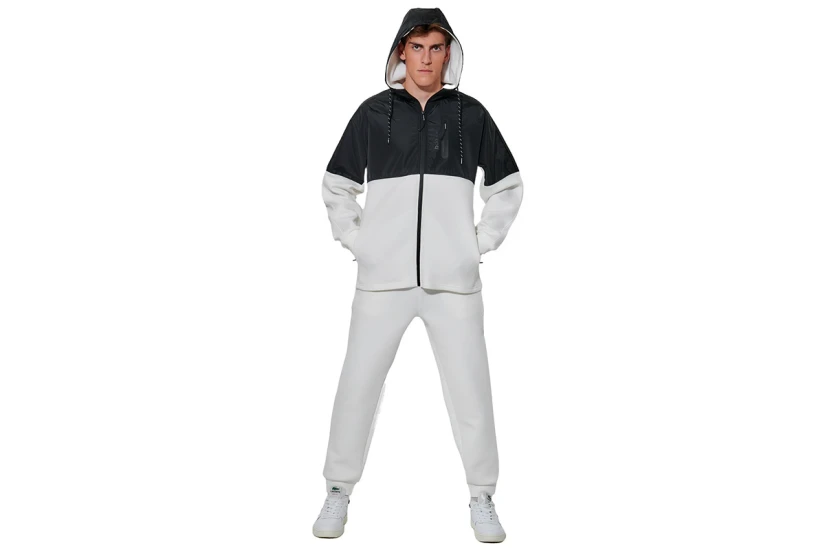Body Action Two-Tone Scuba Ζακέτα Βαμβακερή Ανδρική (073627 WHITE OFF-BLACK-05A)