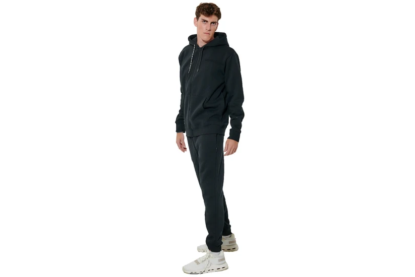Body Action Through Fleece Ανδρική Βαμβακερή Ζακέτα με Κουκούλα Μαύρη