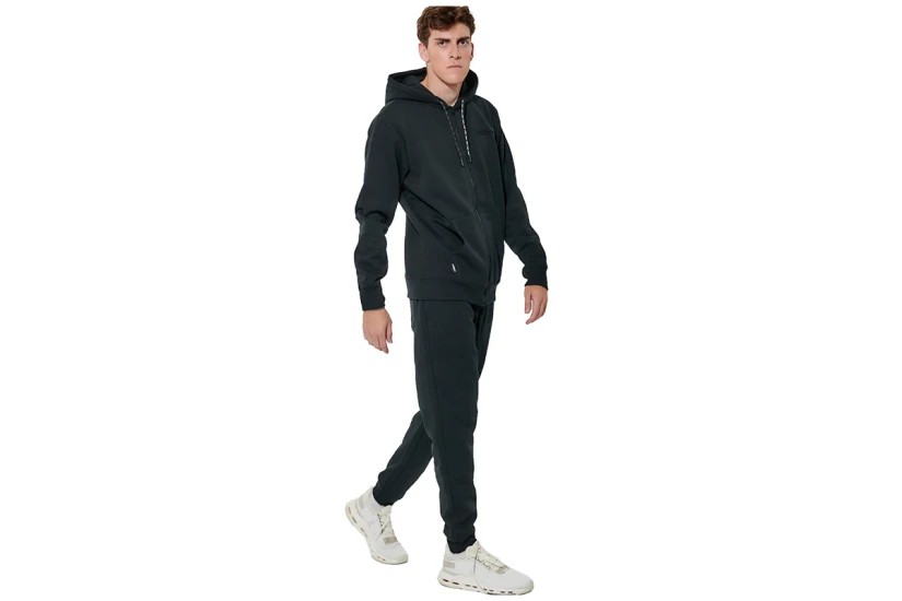 Body Action Through Fleece Ανδρική Βαμβακερή Ζακέτα με Κουκούλα Μαύρη