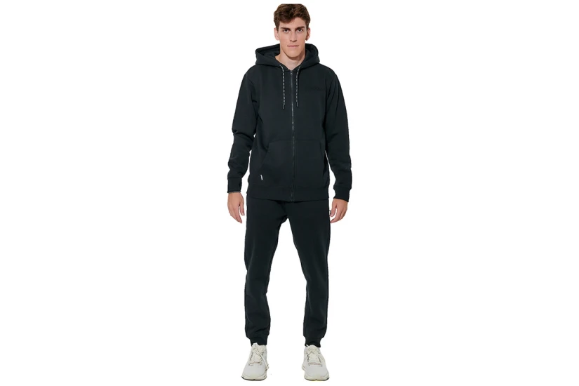 Body Action Through Fleece Ανδρική Βαμβακερή Ζακέτα με Κουκούλα Μαύρη