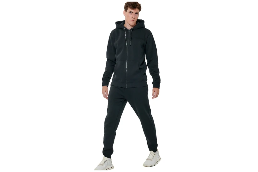 Body Action Through Fleece Ανδρική Βαμβακερή Ζακέτα με Κουκούλα Μαύρη
