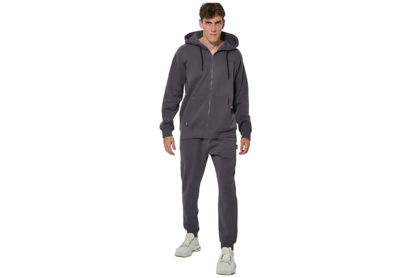 Body Action Through Fleece Ανδρική Βαμβακερή Ζακέτα με Κουκούλα Γκρι Σκούρο