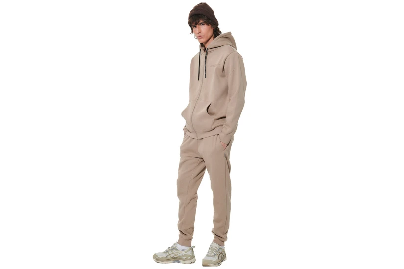 Body Action Through Fleece Ανδρική Βαμβακερή Ζακέτα με Κουκούλα Μπεζ