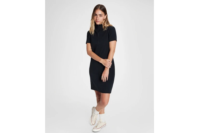 Converse Half-Zip Mock Neck Γυναικείο Κοντομάνικο Φόρεμα Mini Μαύρο