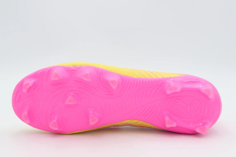 Puma Future 9 Match Play FG/AG Παιδικά Ποδοσφαιρικά Παπούτσια με Τάπες Φούξια, Κίτρινα, Λευκά