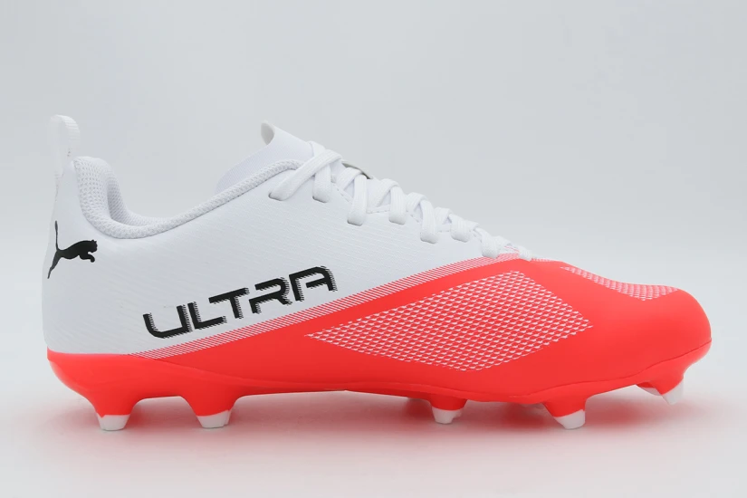 Puma Ultra 7 Play FG/AG Παιδικά Ποδοσφαιρικά Παπούτσια με Τάπες Λευκά, Κοραλλί