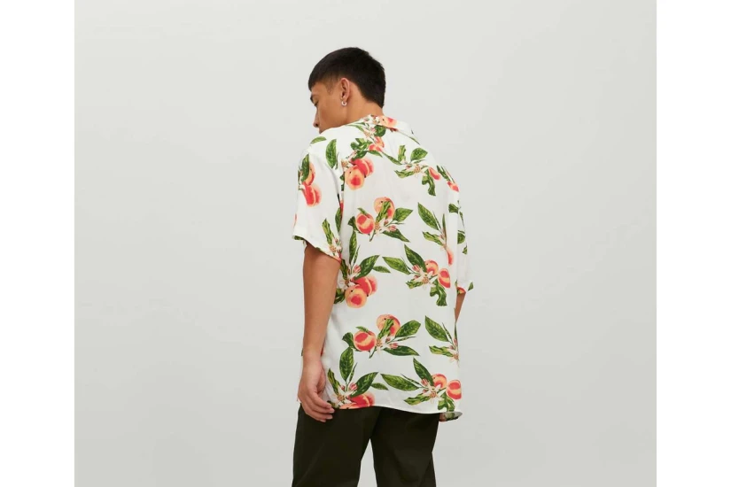 Jack And Jones Jorluke Flores Resort Ανδρικό Κοντομάνικο Πουκάμισο Λευκό, Πράσινο, Κόκκινο