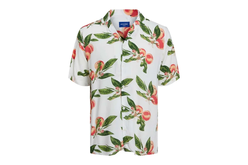 Jack And Jones Jorluke Flores Resort Ανδρικό Κοντομάνικο Πουκάμισο Λευκό, Πράσινο, Κόκκινο
