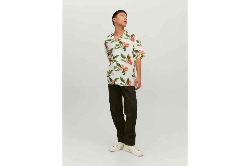 Jack And Jones Jorluke Flores Resort Ανδρικό Κοντομάνικο Πουκάμισο Λευκό, Πράσινο, Κόκκινο