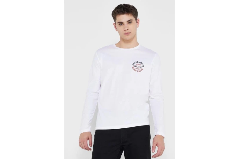 Jack And Jones Jjmikk Tee Ls Crew Neck Μπλούζα Με Λαιμόκοψη Ανδρική (12235747 WHITE-SMALL)