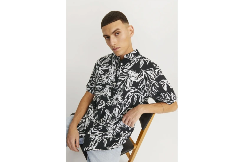 Jack And Jones Jorlafayette Aop Shirt Ss Ln Πουκάμισο Κοντομάνικο Ανδρικό (12251023 BLACK)
