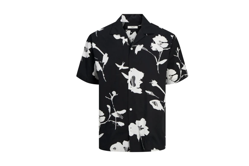 Jack And Jones Ανδρικό Κοντομάνικο Πουκάμισο Μαύρο & Λευκό