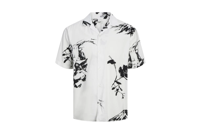 Jack And Jones Ανδρικό Κοντομάνικο Πουκάμισο Λευκό & Μαύρο