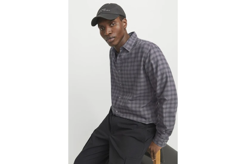Jack & Jones Jcocharlie Ανδρικό Μακρυμάνικο Πουκάμισο Ανθρακί, Μαύρο
