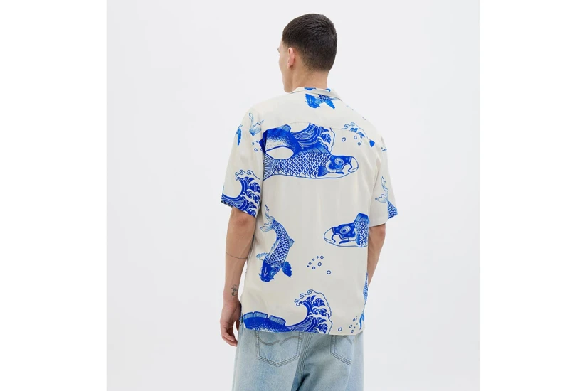 Jack And Jones Jjeff Aop Resort Ανδρικό Κοντομάνικο Πουκάμισο Εκρού, Ρουά