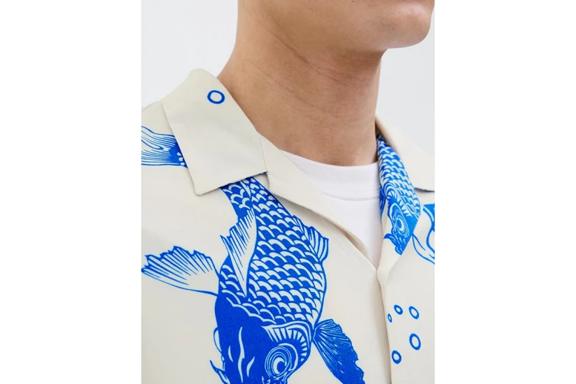 Jack And Jones Jjeff Aop Resort Ανδρικό Κοντομάνικο Πουκάμισο Εκρού, Ρουά