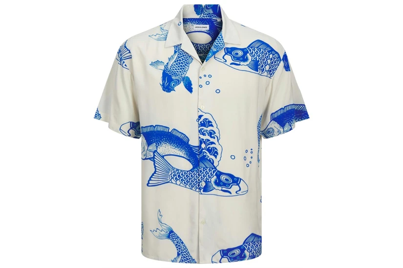 Jack And Jones Jjeff Aop Resort Ανδρικό Κοντομάνικο Πουκάμισο Εκρού, Ρουά