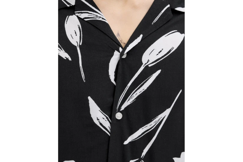 Jack & Jones Ejeff Charge Resort Ανδρικό Κοντομάνικο Πουκάμισο Μαύρο, Λευκό