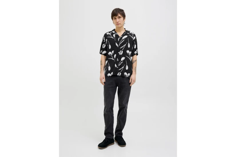 Jack & Jones Ejeff Charge Resort Ανδρικό Κοντομάνικο Πουκάμισο Μαύρο, Λευκό