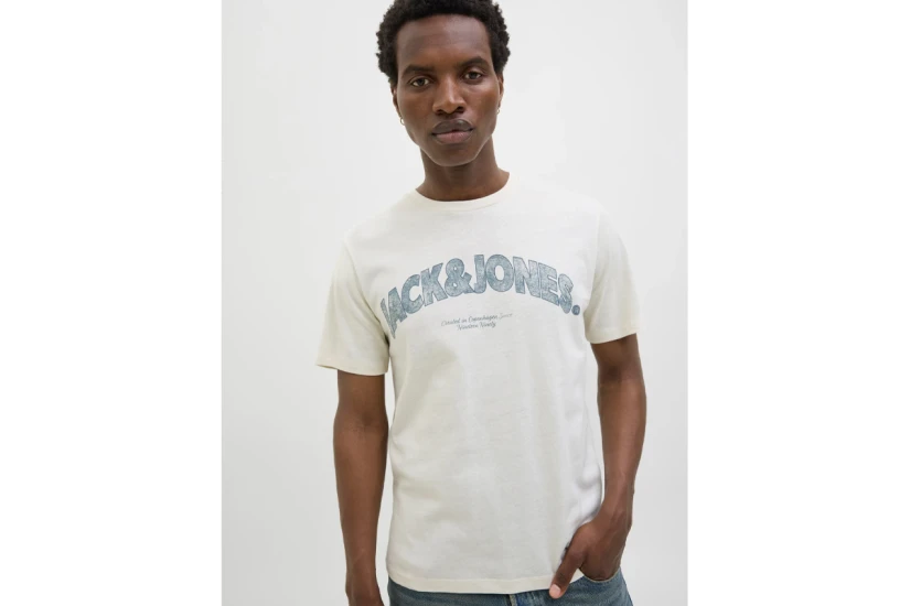 Jack And Jones Ανδρικό Κοντομάνικο T-Shirt Εκρού
