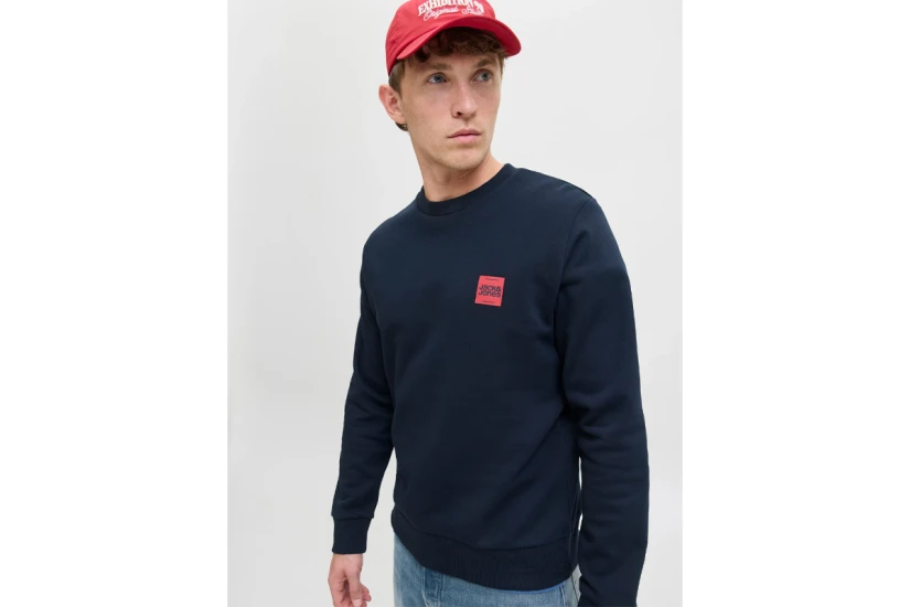Jack And Jones Ανδρική Μακρυμάνικη Μπλούζα με Λαιμόκοψη Μπλε Σκούρο