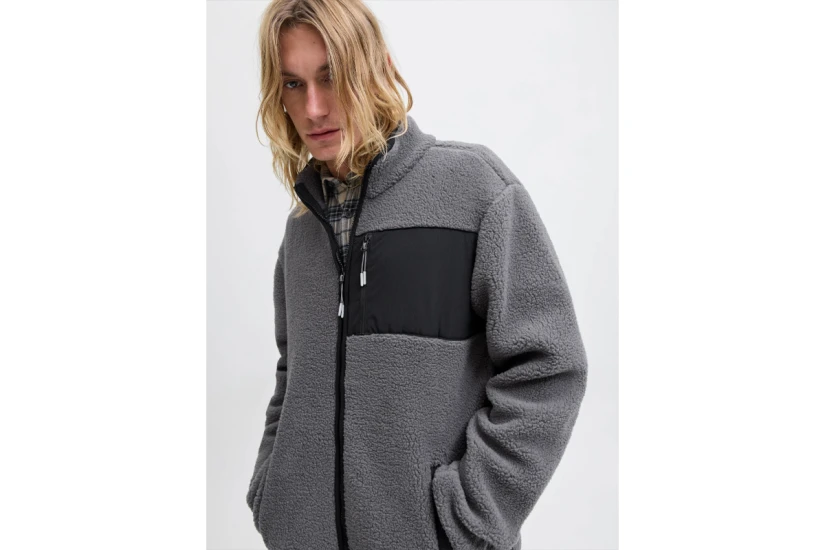 Jack And Jones Ανδρική Ζακέτα Fleece Ανθρακί, Μαύρη