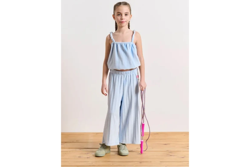 Body Talk Terry Stripes Mini Me Παιδικό Ψηλόμεσο Παντελόνι Κάπρι Γαλάζιο