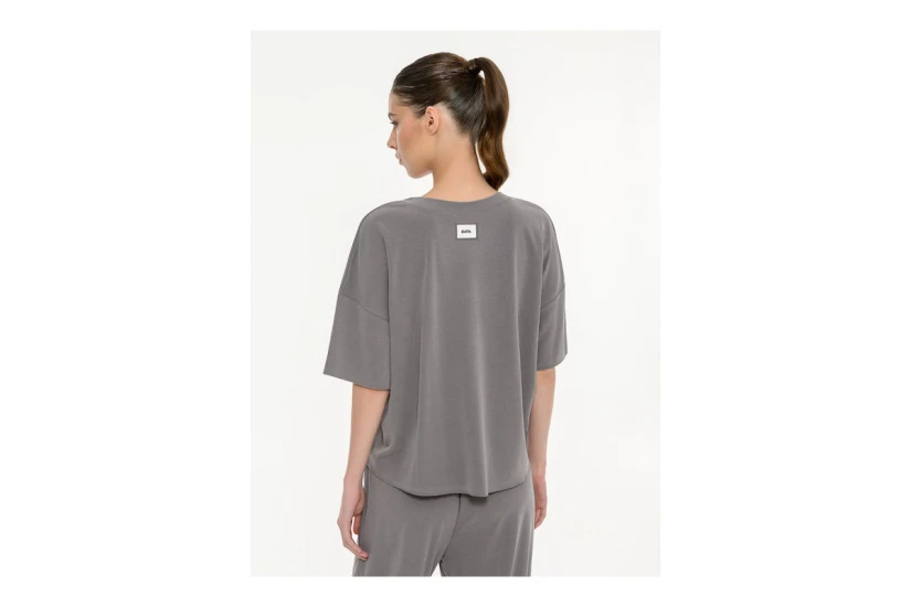 Body Talk Γυναικείο Κοντομάνικο Cropped T-Shirt Γκρι