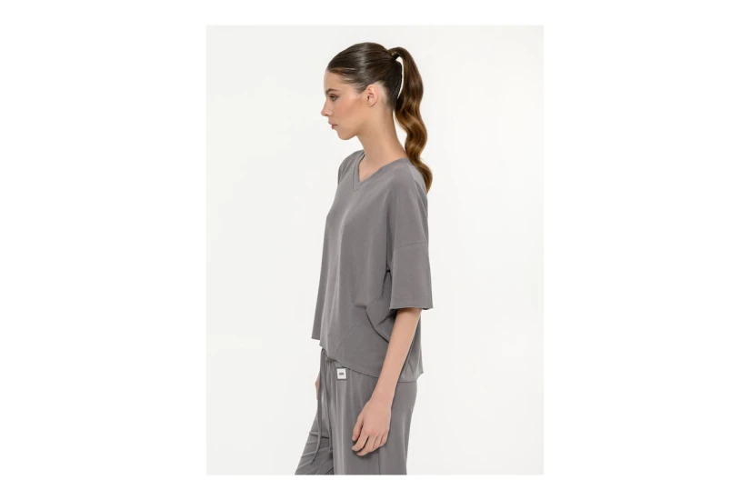 Body Talk Γυναικείο Κοντομάνικο Cropped T-Shirt Γκρι