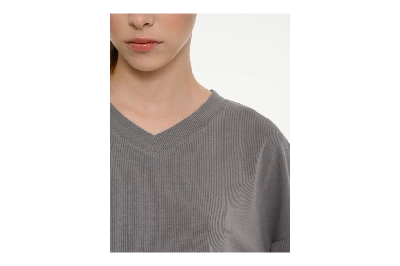 Body Talk Γυναικείο Κοντομάνικο Cropped T-Shirt Γκρι