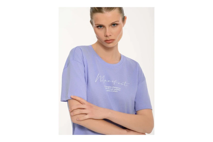 Body Talk Γυναικείο Κοντομάνικο Cropped T-Shirt Λιλά