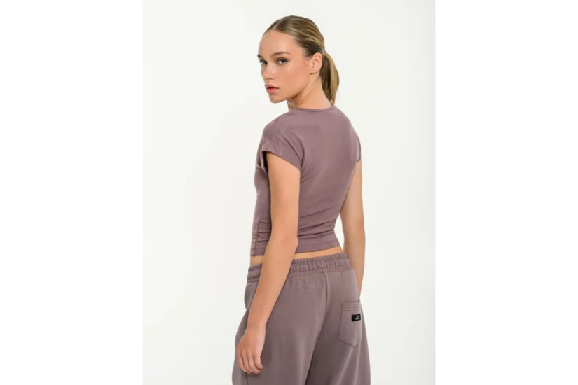 Body Talk Modal Blend Γυναικείο Κοντομάνικο Crop Top Σάπιο Μήλο
