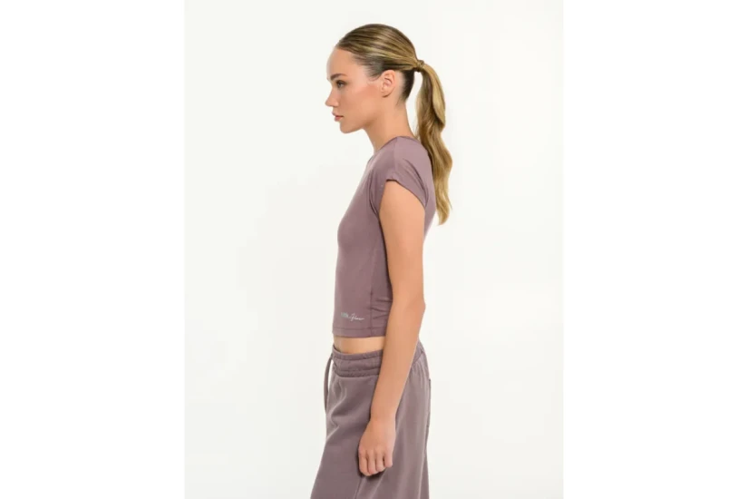 Body Talk Modal Blend Γυναικείο Κοντομάνικο Crop Top Σάπιο Μήλο