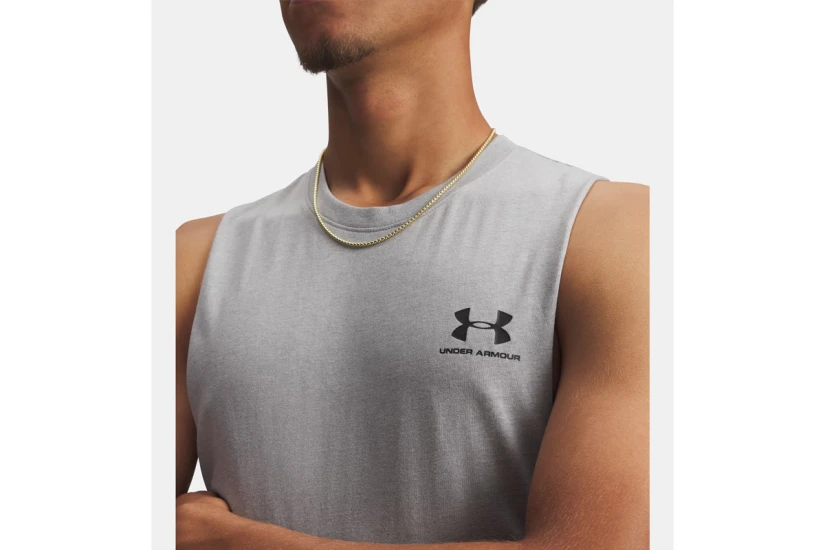 Under Armour Left Chest Cut - Off Ανδρική Αμάνικη Μπλούζα Γκρι