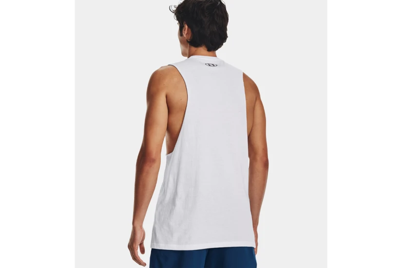 Under Armour Left Chest Cut - Off Ανδρική Αμάνικη Μπλούζα Λευκή