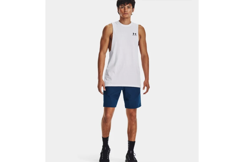 Under Armour Left Chest Cut - Off Ανδρική Αμάνικη Μπλούζα Λευκή